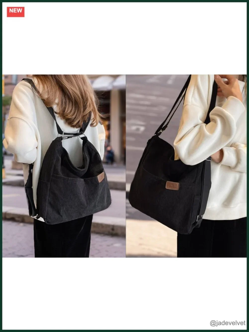 Corduroy Convertible Tote Backpack Crossbody Hobo Shoulder Bag with Pockets
